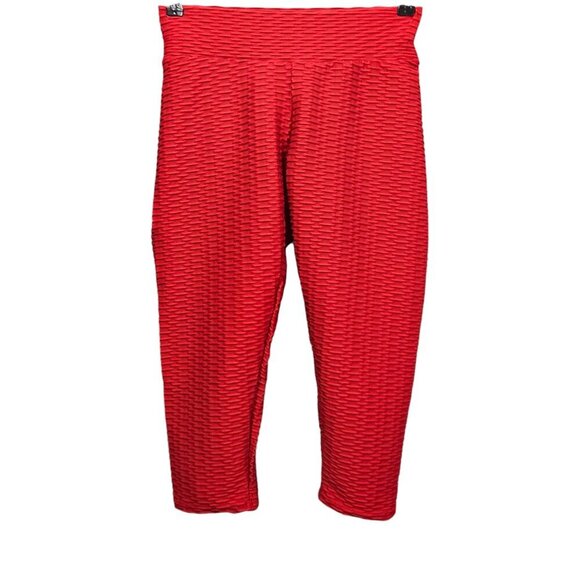 💥Honeycomb Butt Lifted Activewear Red Capris Leggings - Picture 1 of 4
